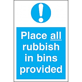 Place All Rubbish In Bins Provided Sign &pound;4 - Signs