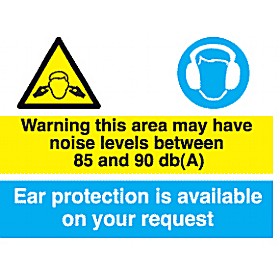 Warning This Area May Have Noise Levels Between 85 And 90db £5 - Signs