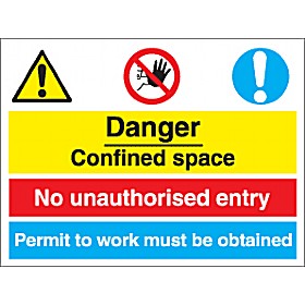 Danger Confined Space No Unauthorised Entry, Permit To Work Must Be Obtained. £5 - Signs