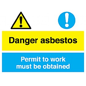 Danger Asbestos Permit To Work Must Be Obtained Sign £5 - Signs