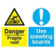 Danger Fragile Roof Use Crawling Boards Sign