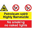 Petroleum Spirit Highly Flammable No Smoking No Naked Lights Sign
