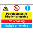Petroleum Spirit Highly Flammable No Smoking Switch Off Engine Sign
