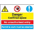 Danger Confined Space No Unauthorised Entry, Permit To Work Must Be Obtained.