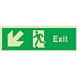 Fire Exit Down Diagonal Left Arrow Gemglow Sign