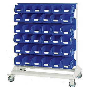 Bott Mobile Perfo Louvre Panel Rack With 72 Blue Bins