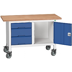 Bott Verso Mobile Storage Benches - 1250mm With Cupboard & 3 Drawers