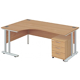 NEXT DAY Commerce II Deluxe Ergonomic Desks + Low Mobile Pedestal