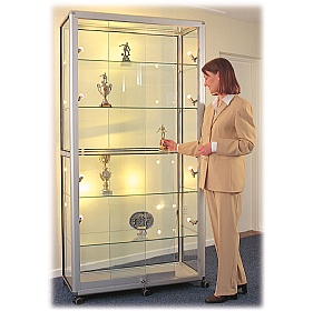 Wide Mobile Glass Showcase With Sliding Doors