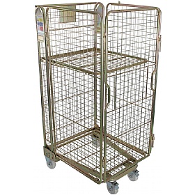 4 Sided Mesh A-Base Nestable Roll Pallets - Gold Passivated