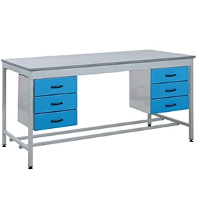 Taurus Utility Workbench With Double Three Drawer Pedestals