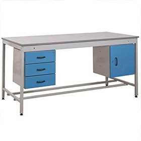 Taurus Utility Workbench With Fixed Cupboard And Three Drawer Pedestal