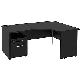 Next Day Eclipse Black Ergonomic Panel End Desks With Mobile Pedestal