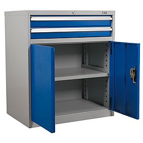 Sealey Industrial Cabinet 2 Drawer & 1 Shelf Double Locker -  880W x 580D x 1000H