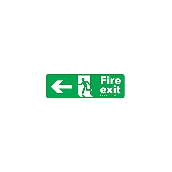 Braille Fire Exit Left Arrow Sign