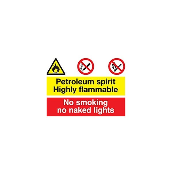 Petroleum Spirit Highly Flammable No Smoking No Naked Lights Sign