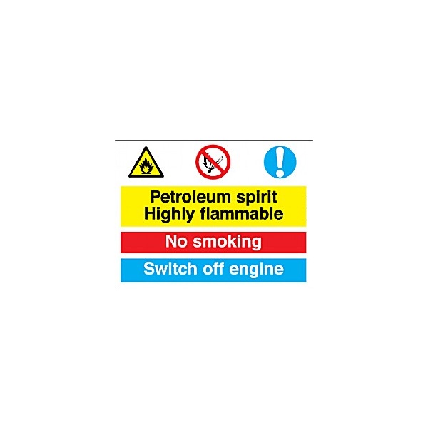 Petroleum Spirit Highly Flammable No Smoking Switch Off Engine Sign
