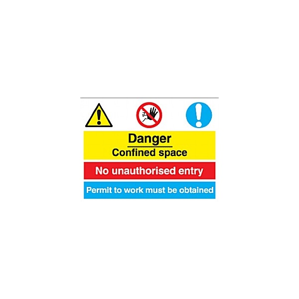 Danger Confined Space No Unauthorised Entry, Permit To Work Must Be Obtained.