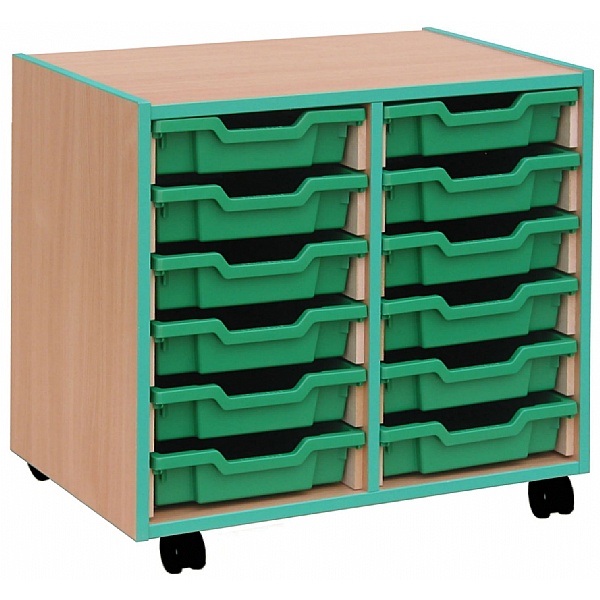 Coloured Edge 12 Tray Shallow Storage Unit