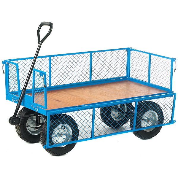 Platform Truck With Mesh Sides and Plywood Base