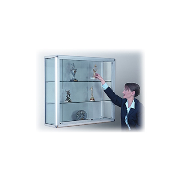 Wall Mounted Glass Display with Sliding Door Display