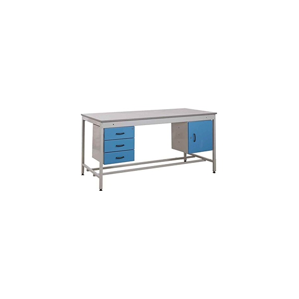 Taurus Utility Workbench With Fixed Cupboard And Three Drawer Pedestal