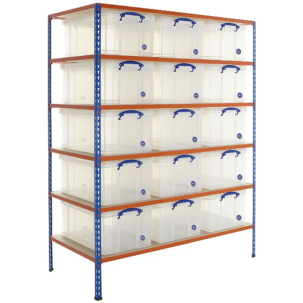 BiG340 Shelving Bay With 15 x 64 litre Really Useful Boxes