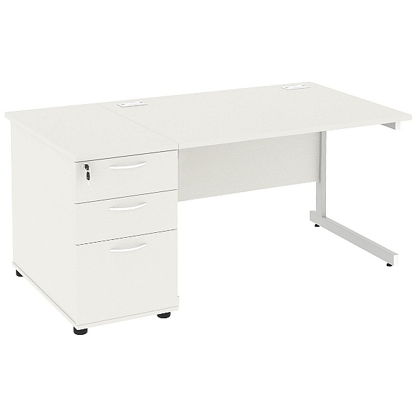Next Day Vogue White Rectangular Cantilever Desks With Desk High Pedestal