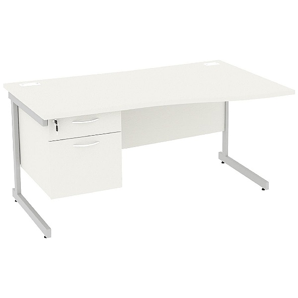 Next Day Vogue White Wave Cantilever Desks With Single Fixed Pedestal
