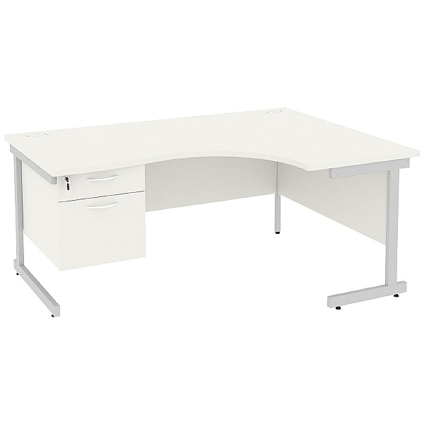 Next Day Vogue White Ergonomic Cantilever Desks With Single Fixed Pedestal