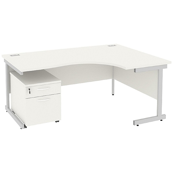 Next Day Vogue White Ergonomic Cantilever Desks With Mobile Pedestal