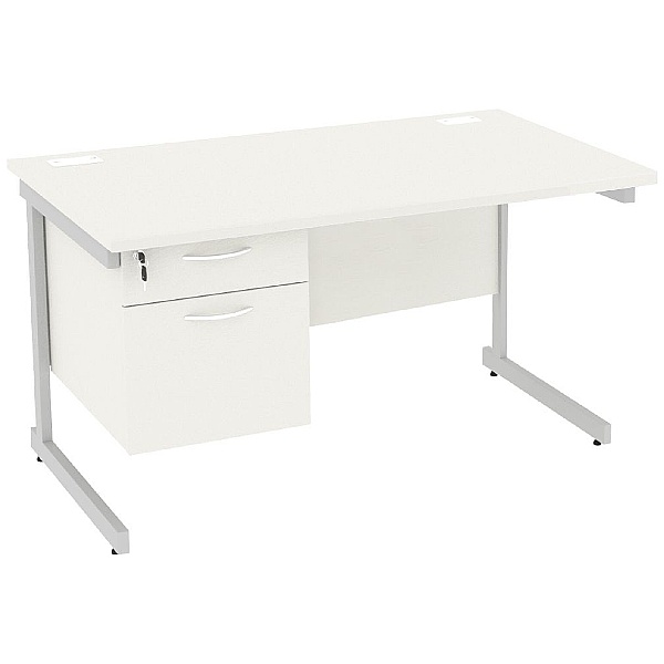 Next Day Vogue White Rectangular Cantilever Desks With Single Fixed Pedestal
