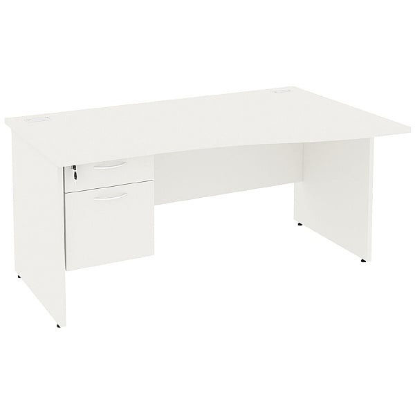 Next Day Vogue White Wave Panel End Desks With Single Fixed Pedestal