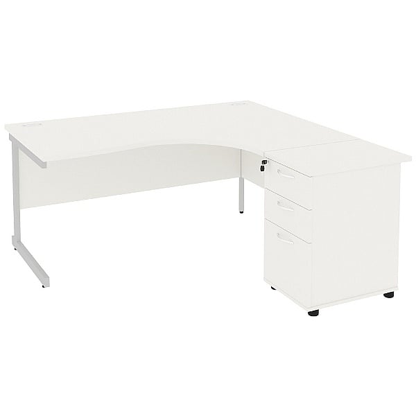 Next Day Vogue White Ergonomic Cantilever Desks With Desk High Pedestal