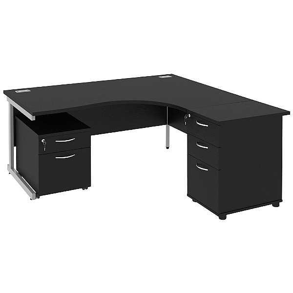 Next Day Eclipse Black Ergonomic Cantilever Desks With Desk High & Mobile Pedestal