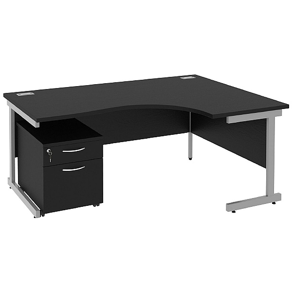 Next Day Eclipse Black Ergonomic Cantilever Desks With Mobile Pedestal