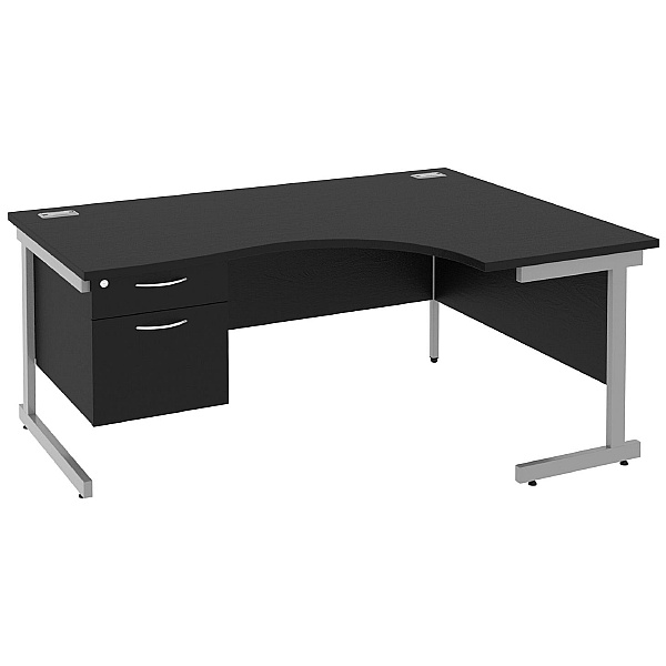 Next Day Eclipse Black Ergonomic Cantilever Desks With Single Fixed Pedestal