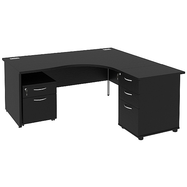 Next Day Eclipse Black Ergonomic Panel End Desks With Desk High & Mobile Pedestal