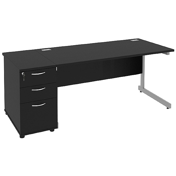 Next Day Eclipse Black Rectangular Cantilever Desks With Desk High Pedestal