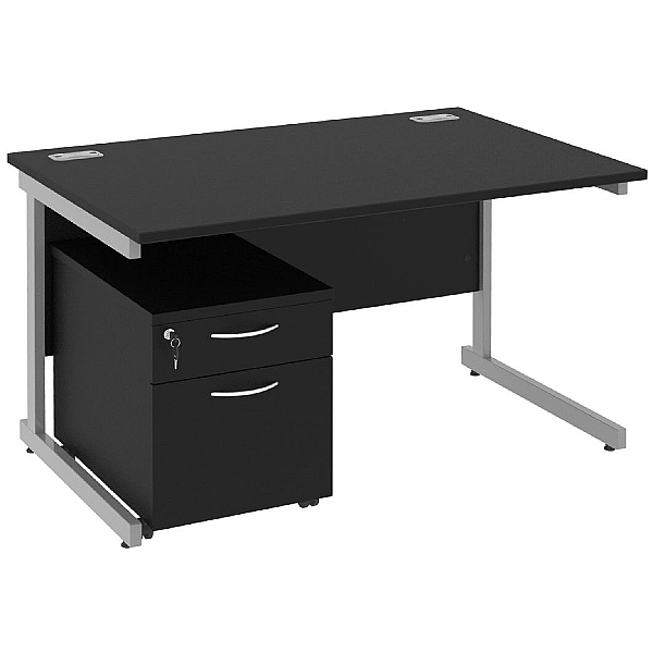 Next Day Eclipse Black Rectangular Cantilever Desks With Mobile Pedestal