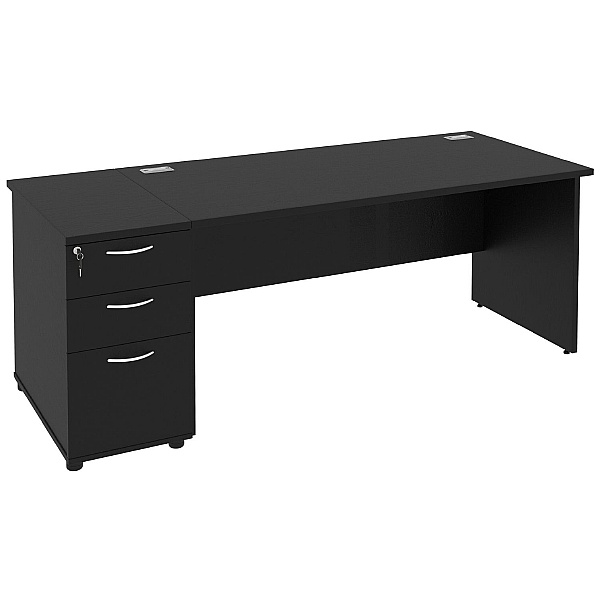 Next Day Eclipse Black Rectangular Panel End Desks With Desk High Pedestal