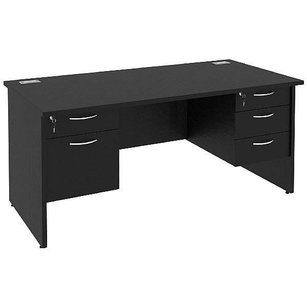 Next Day Eclipse Black Rectangular Panel End Desks With Double Fixed Pedestals