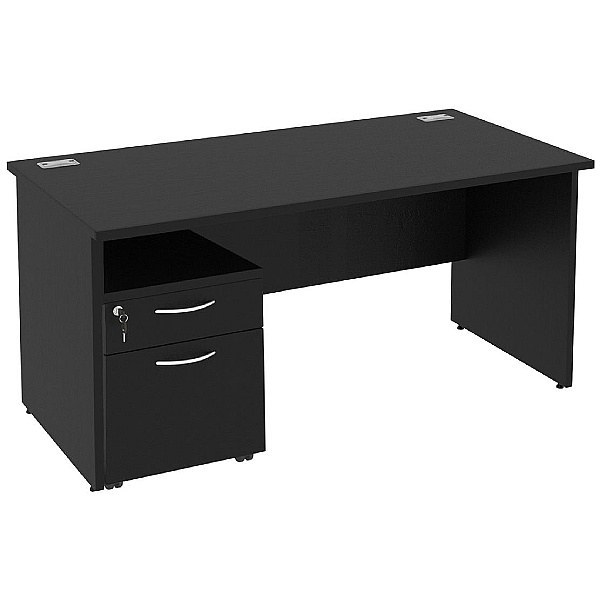 Next Day Eclipse Black Rectangular Panel End Desks With Mobile Pedestal