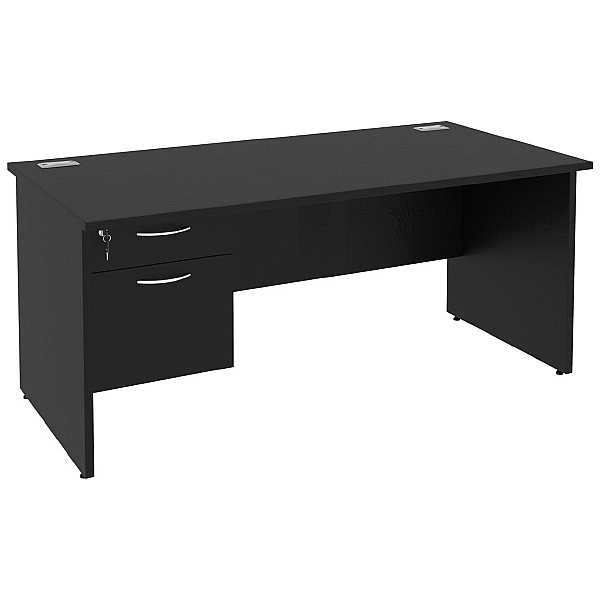 Next Day Eclipse Black Rectangular Panel End Desks With Single Fixed Pedestal