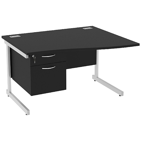 Next Day Eclipse Black Wave Cantilever Desks With Single Fixed Pedestal