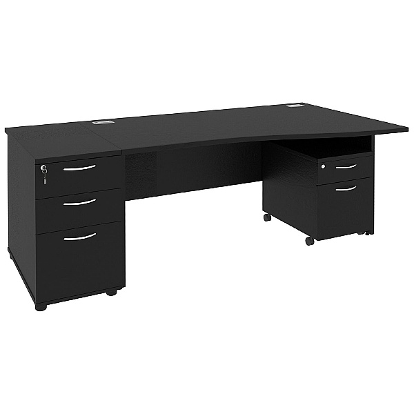 Next Day Eclipse Black Wave Panel End Desks With Desk High & Mobile Pedestal