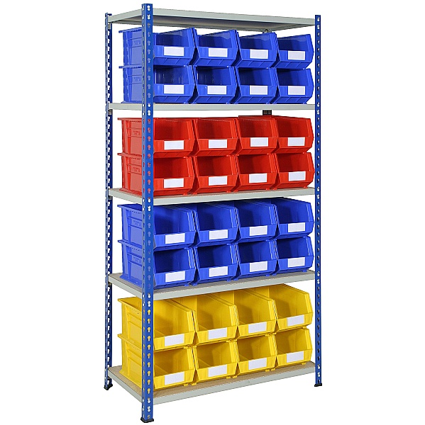 Rivet Shelving and Bin Kit with 32 Bins