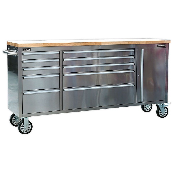 Sealey Mobile Stainless Steel 10 Drawer and Cupboard Tool Cabinet