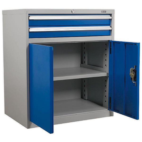 Sealey Industrial Cabinet 2 Drawer & 1 Shelf Double Locker -  880W x 580D x 1000H