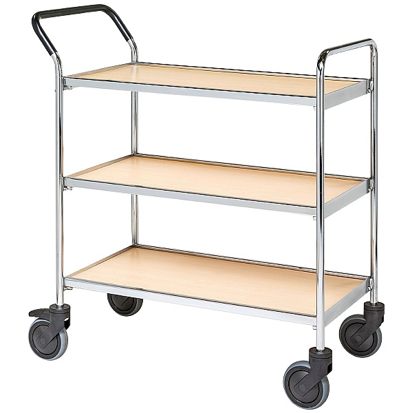 Konga 3 Tier Chrome Service Trolley with Beech Shelves